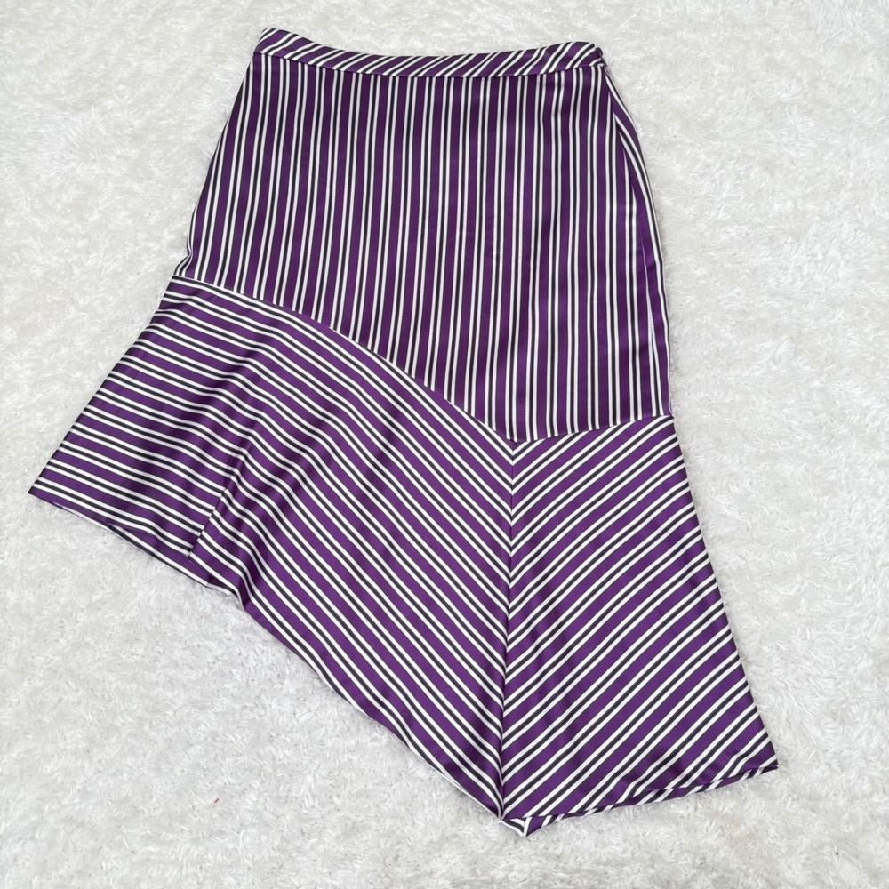 NWOT Banana Republic 6 Striped Asymmetrical Skirt Career Party Purple White